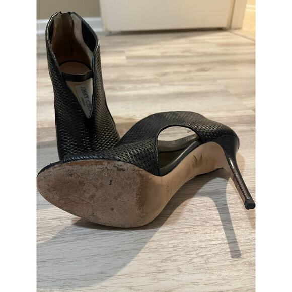 Jimmy Choo Black Woven Leather Perp-Toe Heels - Picture 3 of 5